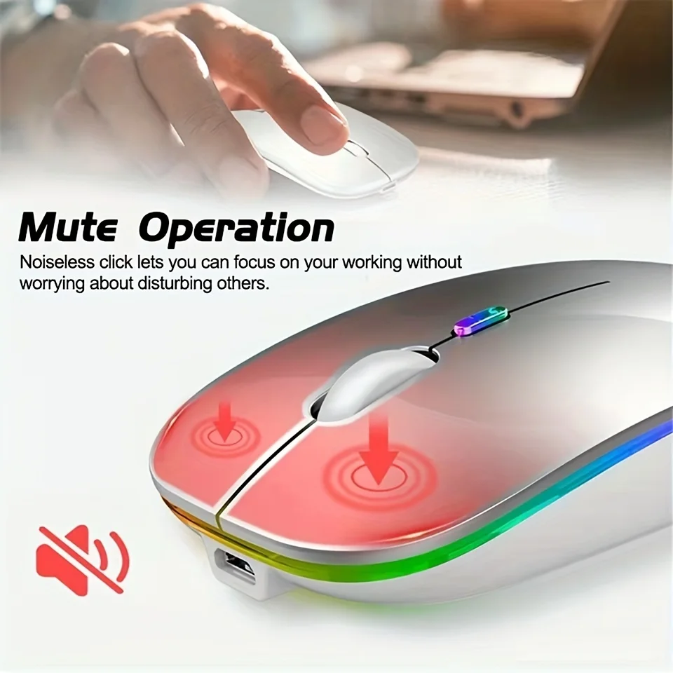 Wireless Mouse Bluetooth USB 2.4GHz Dual Modes Rechargeable RGB Ergonomic Silent Click For PC Computer iPad Laptop Cell Phone TV