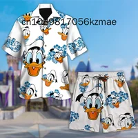 Disney Donald Duck Summer Hawaii Shirt Shorts Set Casual Beach Vacation Short Sleeve Set Disney Beach Shorts Retro Button Shirt 1