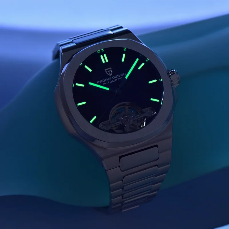 Pagani Design YS025 Orologio meccanico da uomo, con tourbillon, orologio automatico da uomo, in acciaio inox, con specchio zaffiro