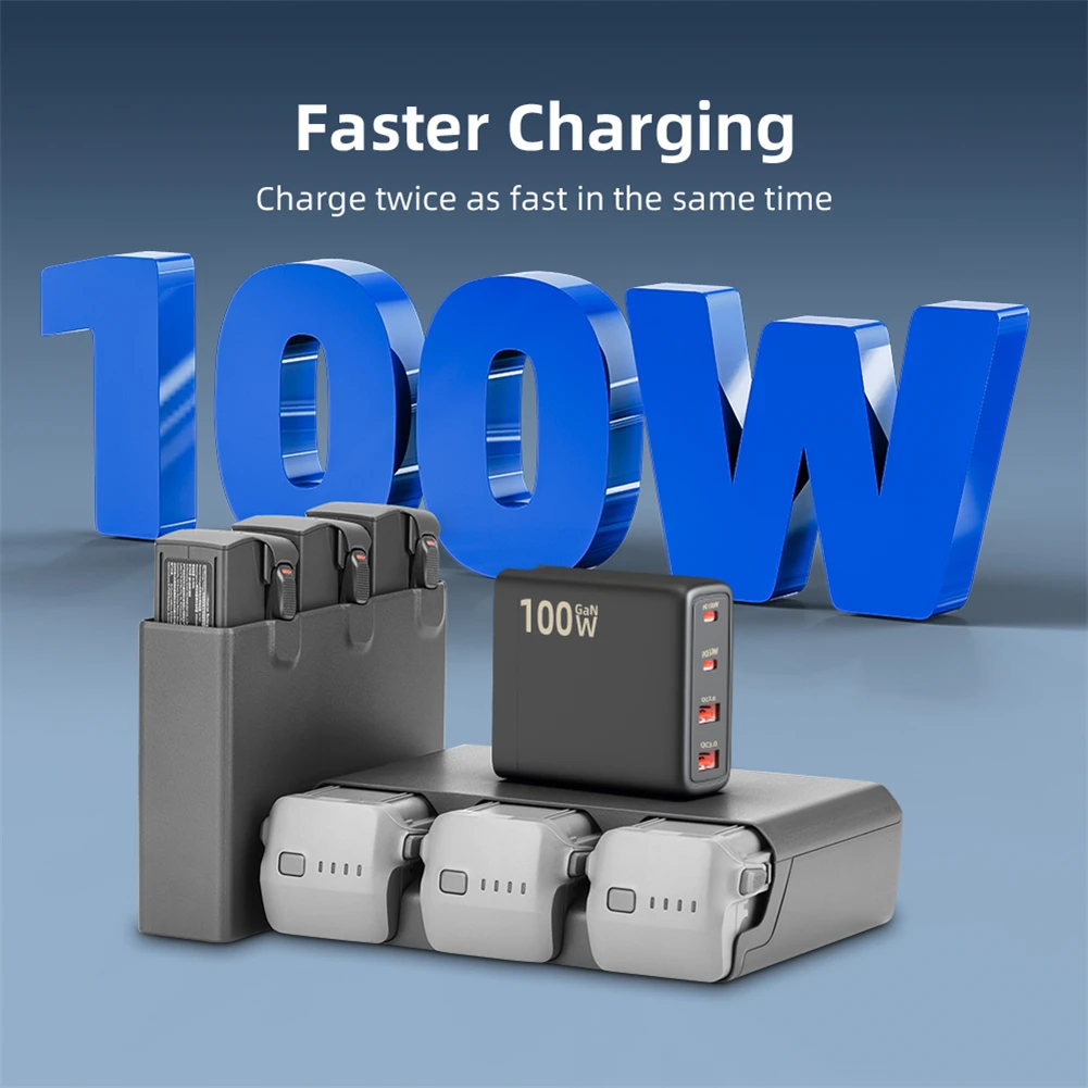 100W GAN Battery Charger 4 Ports Power Adapter Compatible For DJI Air 3/Avata 2 Drone Battery Remote Fast Charger Accessories