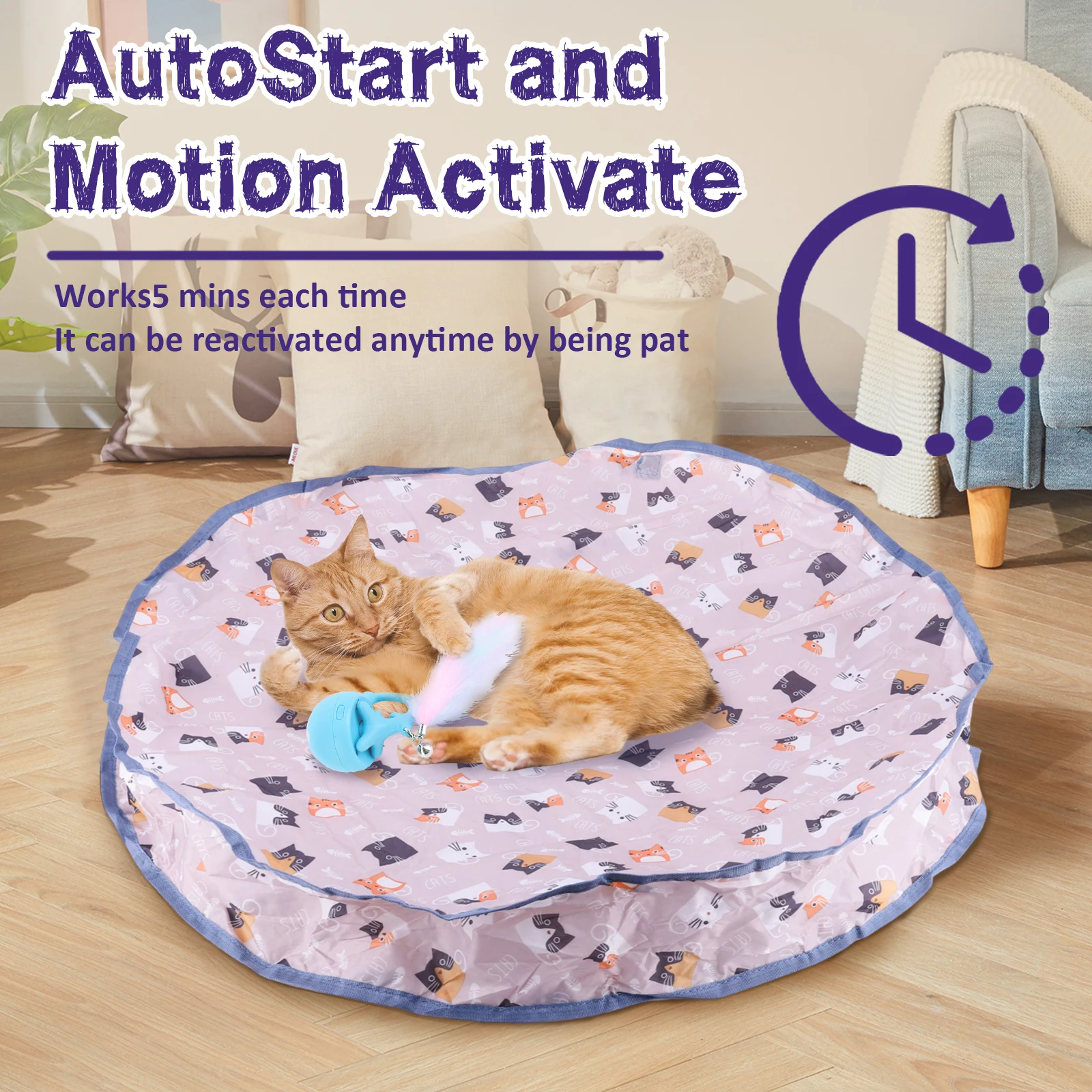 Interactive Cat Toy Ball Fast Rolling in Pouch Mouse Catching Game Reusable Cat Mat Toy for Pet Hide and Seek Game Accessories