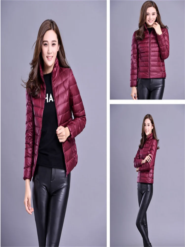 Spring and Autumn New Light and Thin Down Coat Women's Short White Duck Down Slim Fit Large Coat Comes with Storage Bag