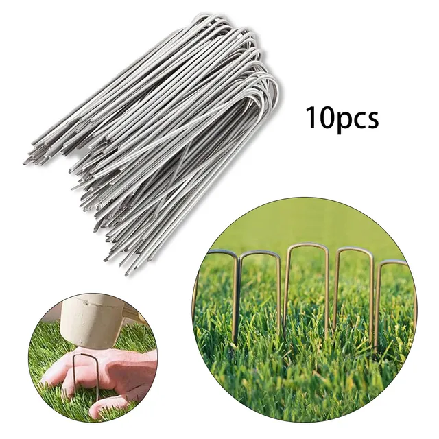 10 db U Alakú Köröm Rozsdamentes Acél 10*4Cm -Es Kertészeti Horganyzott Körmök Napfényhálózathoz Mesterséges Fű Csepegtető Szalag Csövek Rögzítés - Image 3