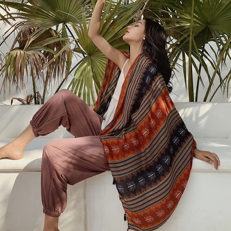 13Styles 90x180cm Print Long Linen Beach Travel Suncare Dress Sarong Wrap Shawl Scarf Women Brazilian Swimsuit Bathing Cover-Ups