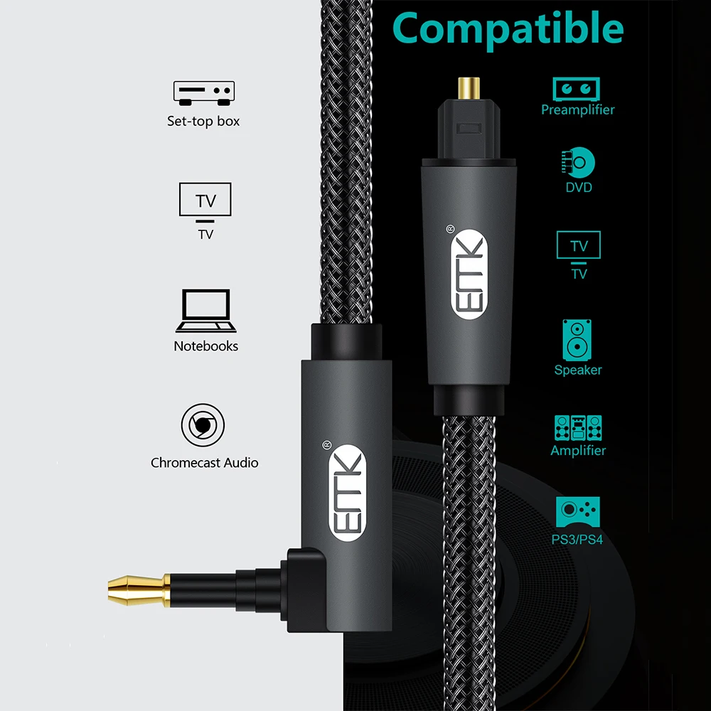 EMK 90도 미니 Toslink-Toslink 케이블 직각 디지털 SPDIF 광섬유 케이블 3.5-광 오디오 케이블 어댑터