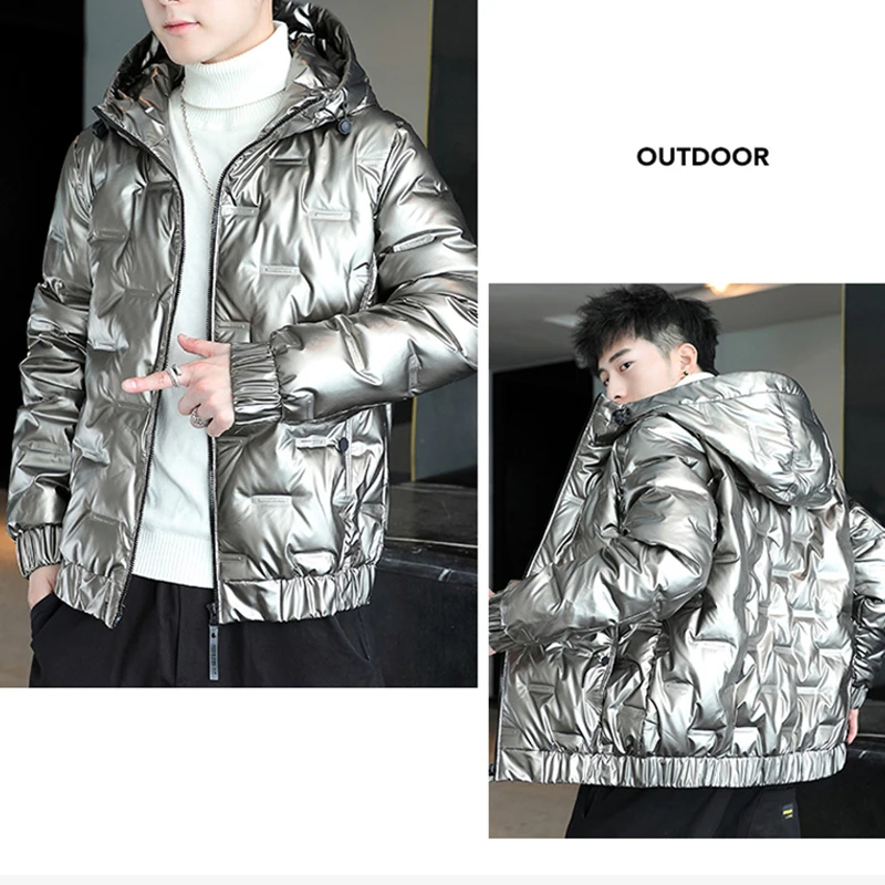 Casual Solid Autumn Winter Shiny Hooded Duck Down Jackets Outwear Bright Warm Short Puffer Coat Waterproof Thick Parkas Clothing