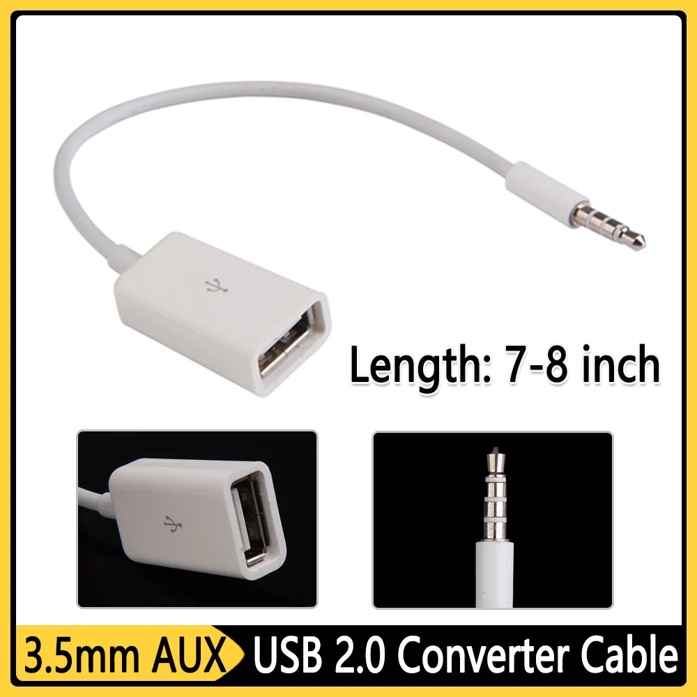 USB 2.0 Female Converter Cable Cord Sync 3.5mm Male AUX Auxiliary Audio Plug Jack to USB Cord Converter Cable for VehicularAudio