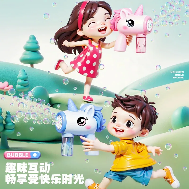 Unicorn Electric Bubble Gun Luminous Bubbles Machine Automatic Soap Blower with Outdoor Party Kids Games Children Gift Toy 2