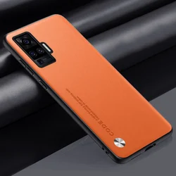 Luxury PU Leather Shockproof Phone Case - Full Protection Back Cover in Elegant Design for Vivo X50 Pro (Orange)
