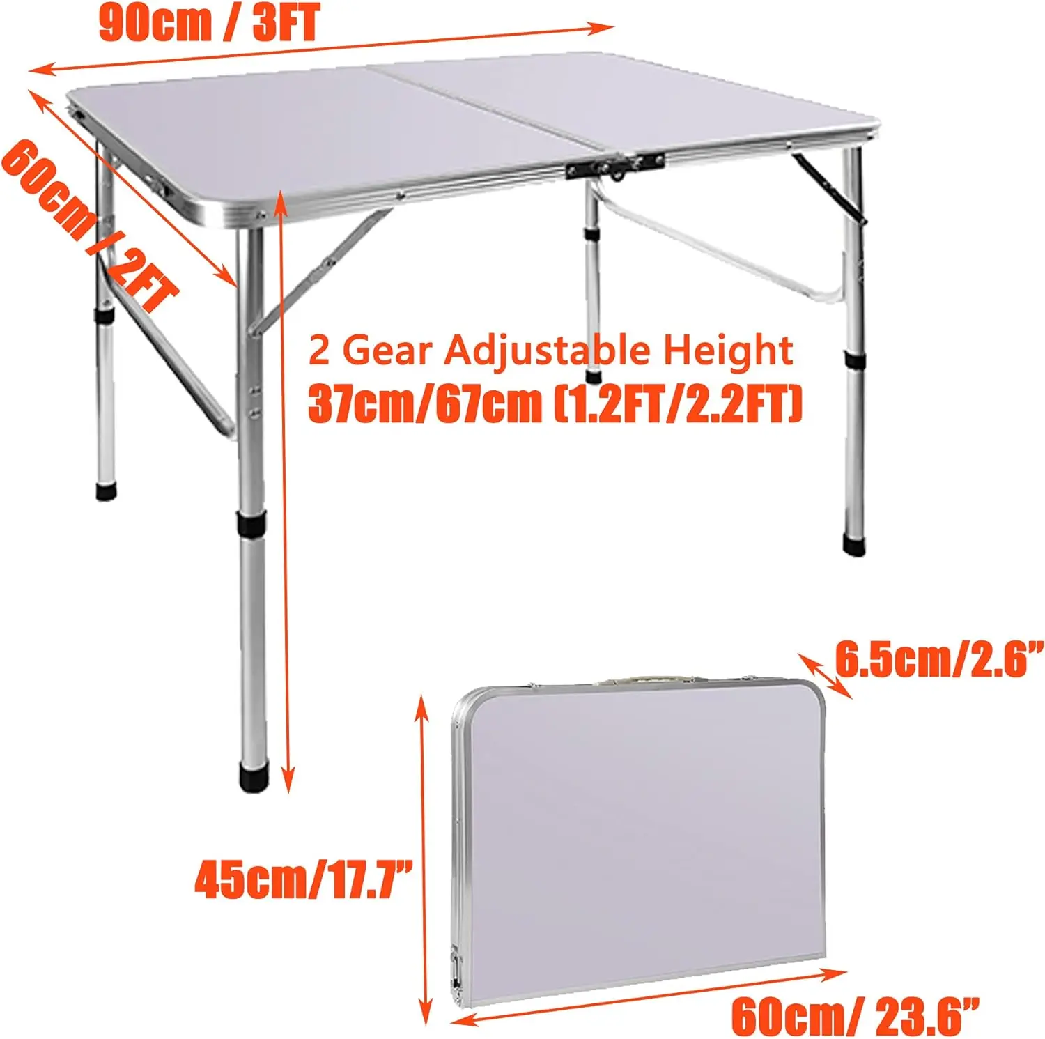 Table De Camping Pliante De 6 Pieds, Hauteur Réglable En Aluminium