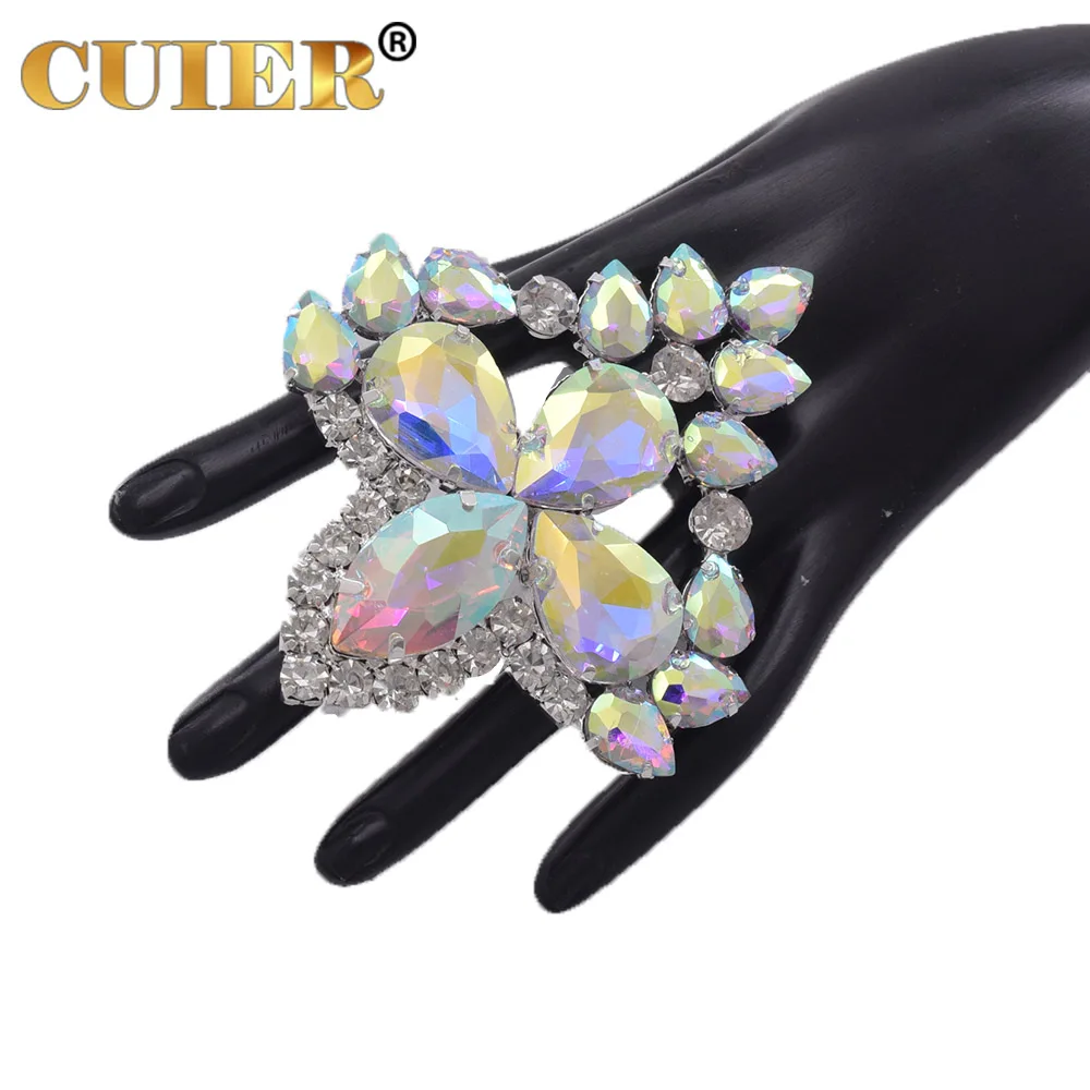 CUIER 9.5cm Oversize Rhinestone Big Stone Adjustable Rings Wedding Jewelry for Women Luxury Crystal Large Open Finger Ring Gift