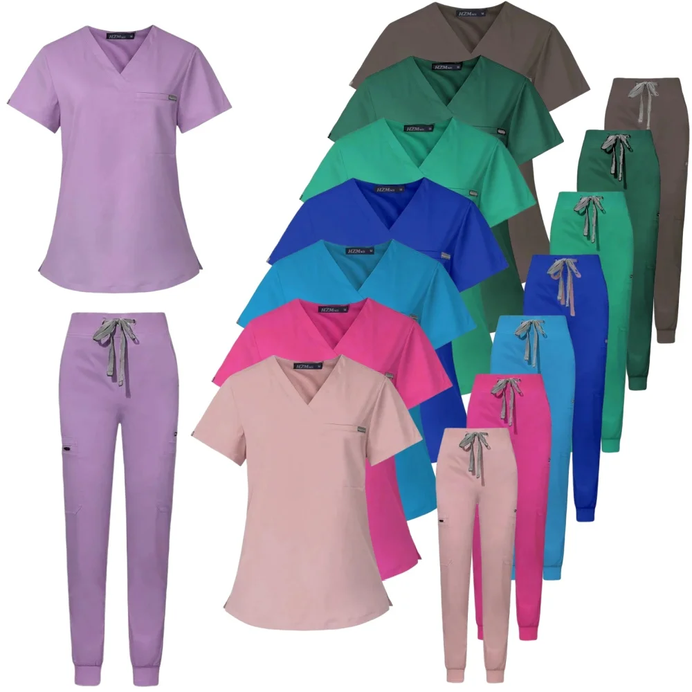 

Top Selling Instock Unisex Hospital Shirt&Trouser 6 Pockets Stretchy Anti-Wrinkle Factory Supply Medical Uniforms Women