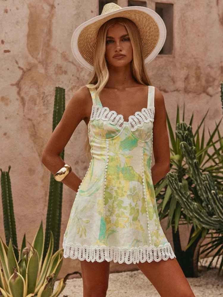 Summer Cover Ups Women Swimsuit Sleeveless Robes Bathing Suit 2026 New Flower Printing Beach Holiday Mini Dresses Cover-Up 1