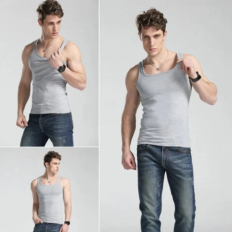 Summer Men Tanks Tops Solid Vest Sleeveless Men Underwear Muscle Slim Vest Bodybuilding Singlet Casual Undershirts Gym Clothing