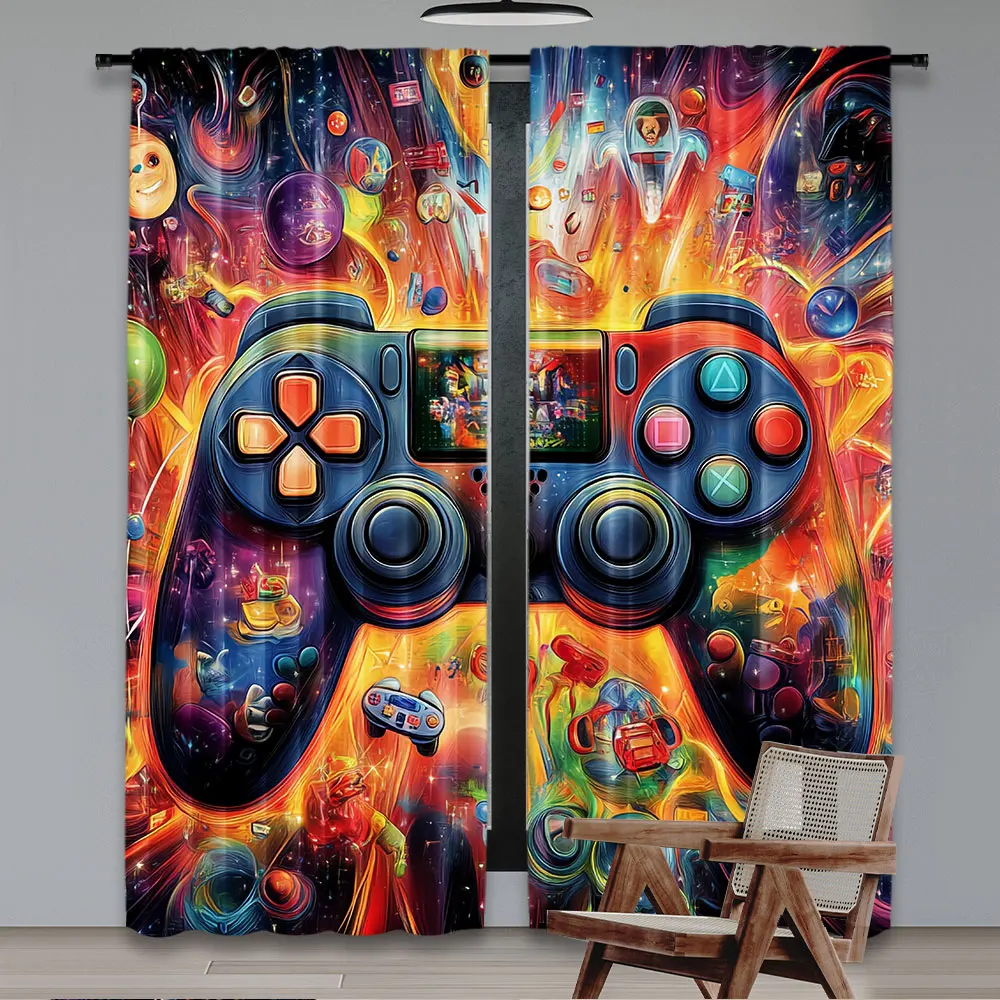 2Pcs Satisfactory Game Room Curtains Video Gaming Theme Colorful Decor Playroom Home Apartment Bedroom Living Room 2