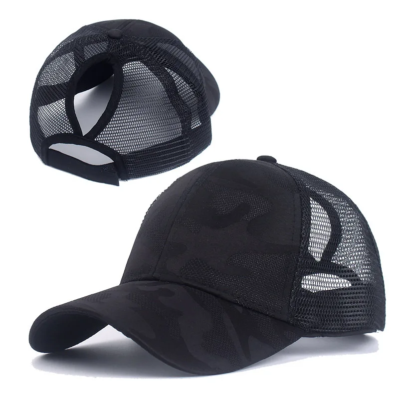 2024 New Summer Camouflage Mesh Trucker Hat Snapback Cap Chapeau Femme Fashion Messy Hair Bun Ponytail Baseball Caps for Women 3