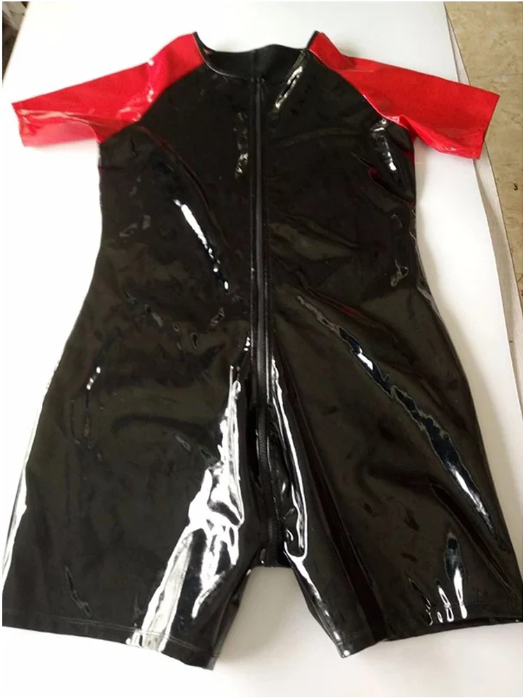 Body Shaper Short Sleeve Wet Look PVC Catsuit Shiny PU Leather Zipper Open Crotch Bodysuit Tight Hot Shapers Sexy Playsuits Swimsuit Leotard