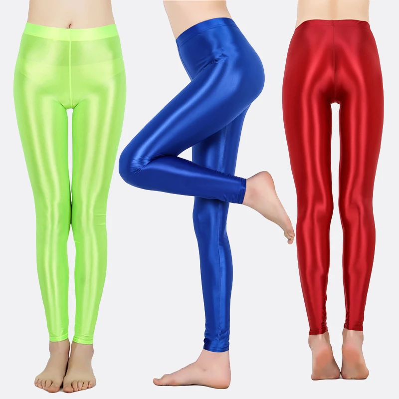 Womens Glossy Sexy Stockings Oil Shiny Pantyhose Tights Yoga Pants Solid Color Fitness Elastic Waist Dance Sports Leggings 6