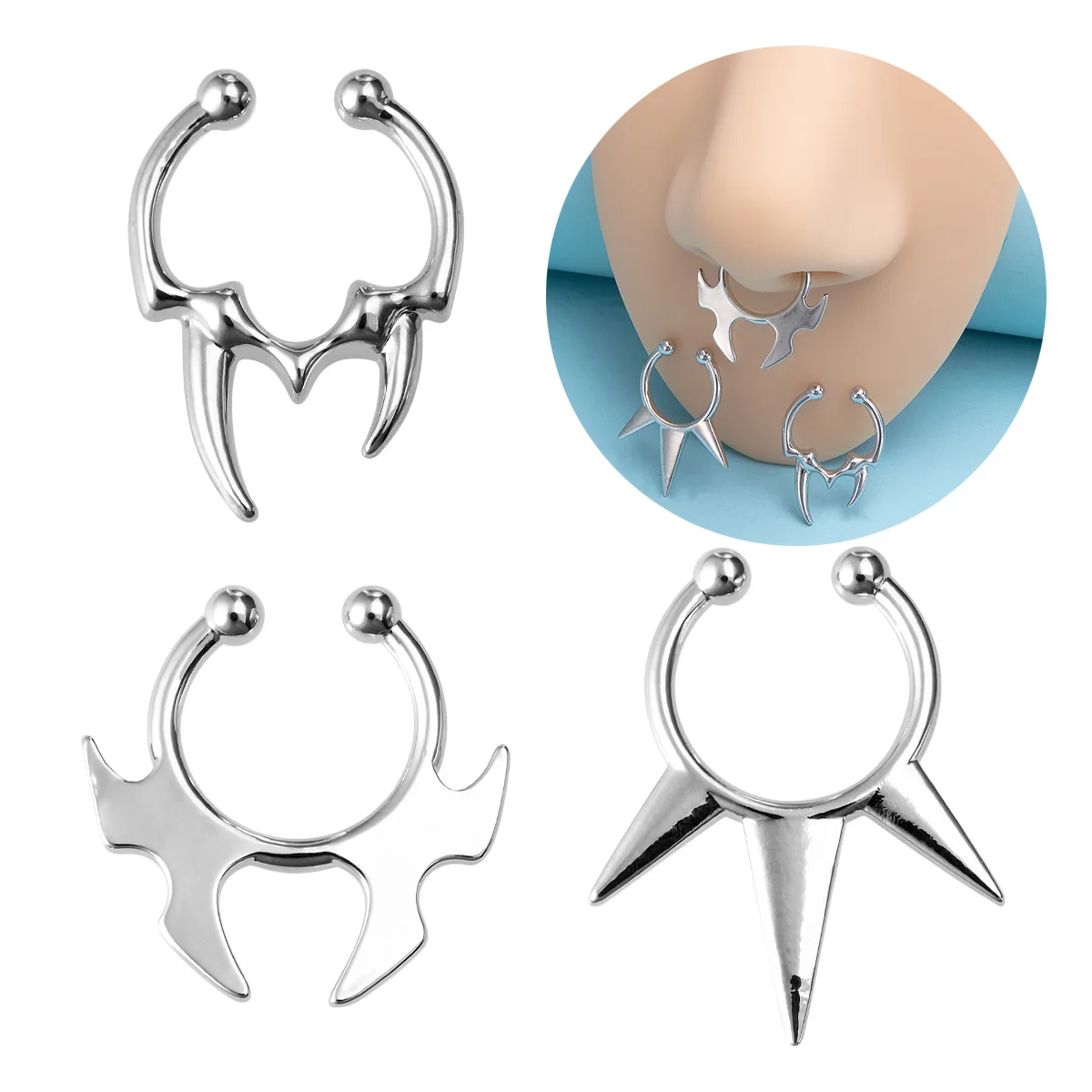 Anelli Al Naso Finti 9 Pezzi - Senza Piercing - Stili Farfalla E Fiore - Foto 4