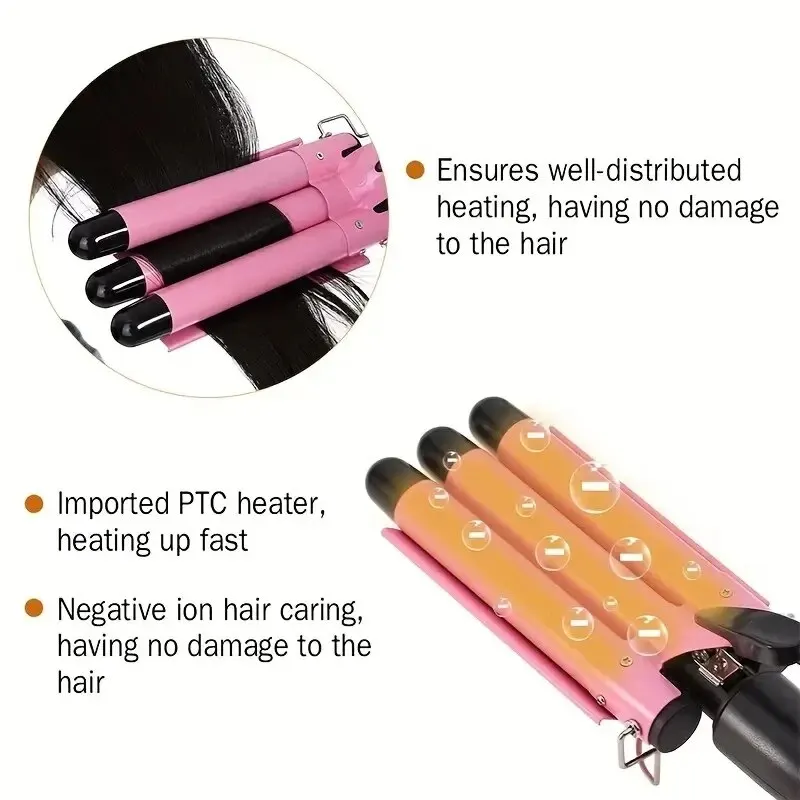 Curling Stick Pink 3 Barrel Hair Crimpers Professional Ceramic Triple Barrel Styler