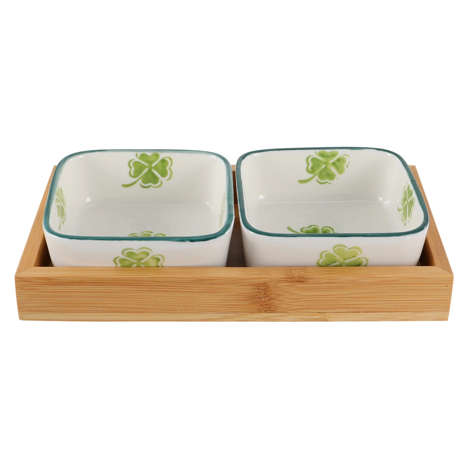 

Jewelry Tray Japanese Fruit Plate Multipurpose Trays Ceramic with Wood Holder Snack Serving New Year's Goods Divided