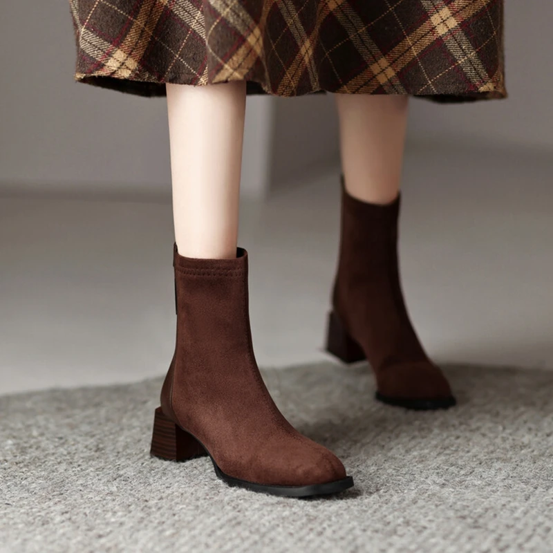 

NEW Autumn Women Boots Square Toe Chunky Heel Boots Women Faux Suede Shoes for Women Winter Solid Short Boots botas femininas