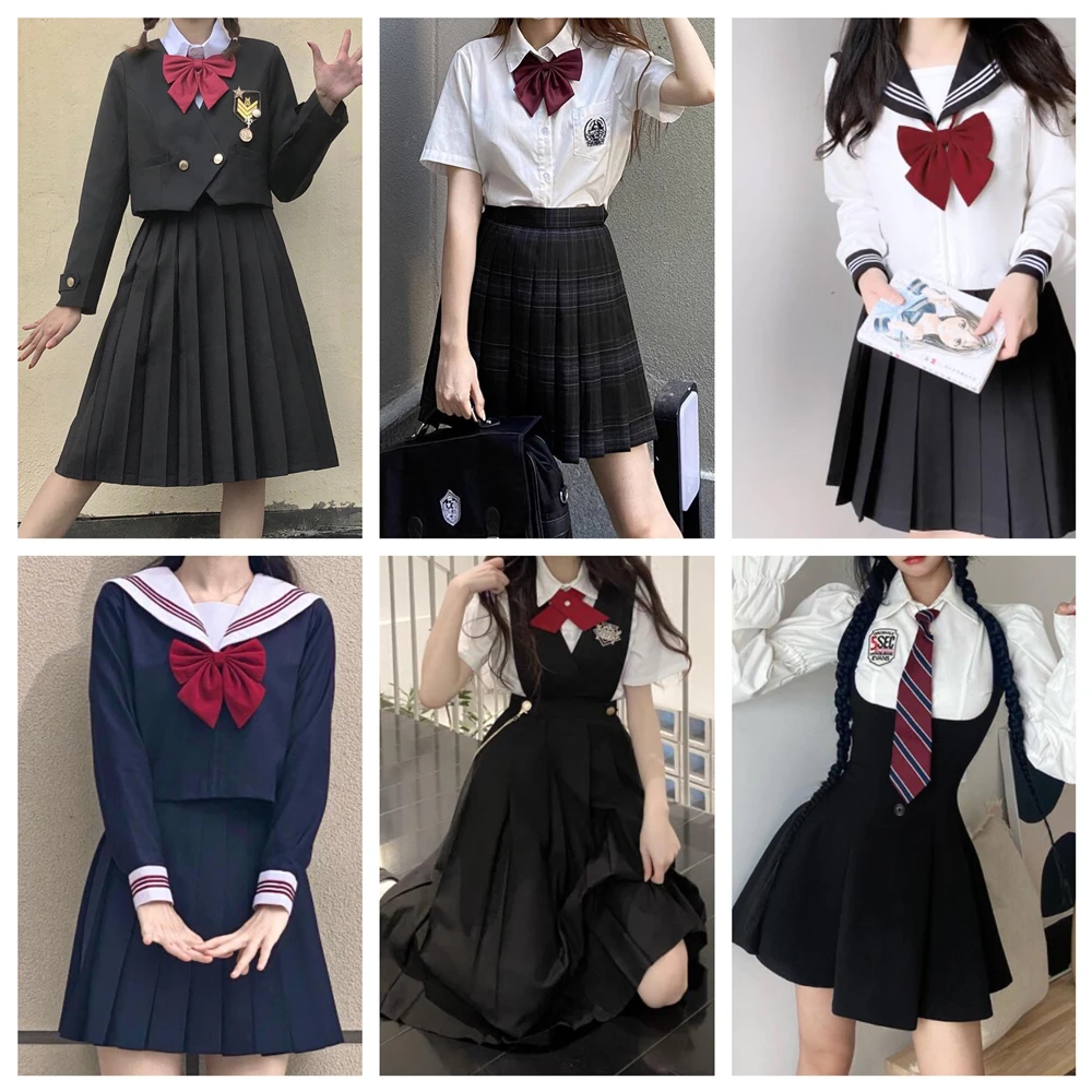 Women Solid Or Red Stripes Long Tie Girls Bow Tie Necktie Choker For Japanese Korean Students JK School Uniforms Neckwear 6