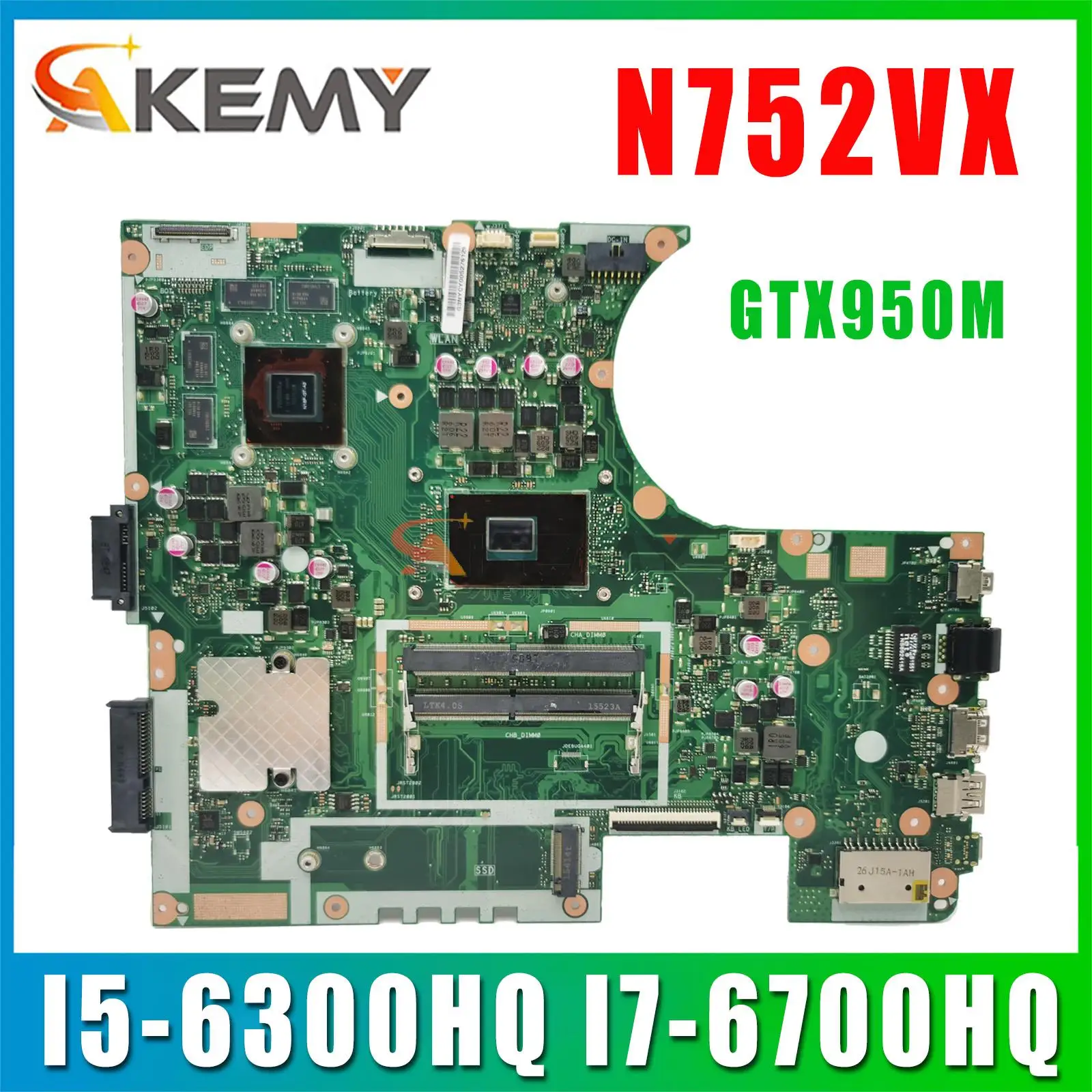 

N752 For ASUS Vivobook Pro N752VX N752V N752VW Laptop Motherboard Mainboard I5-6300HQ I7-6700HQ CPU GTX950M 100% Test