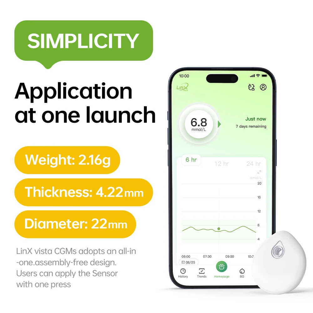 Glucose Monitor MicroTech LinX vista Continuous Glucose Monitoring System CGM 24H Real-time Blood Sugar Test No Finger Pricking