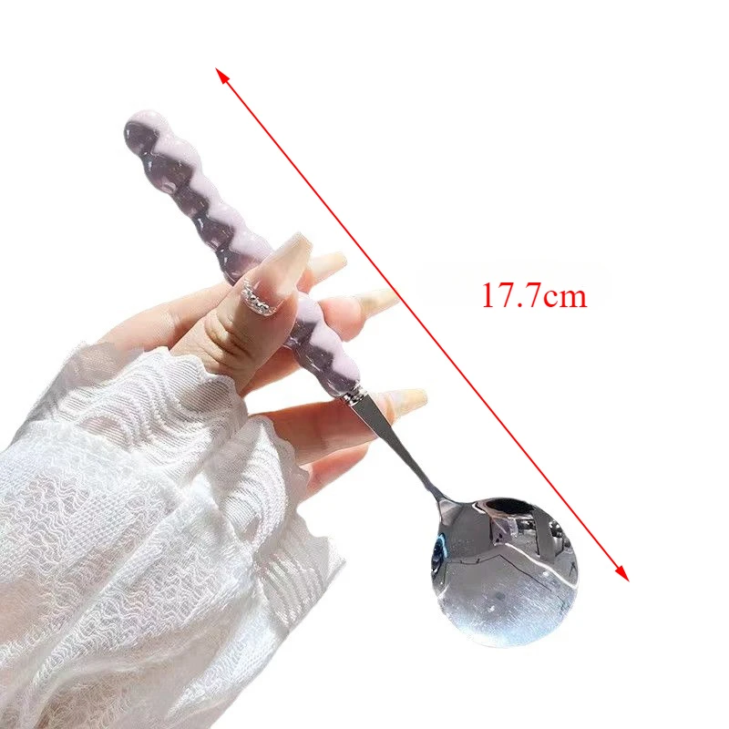 Pearl Handle Spoon Stainless Steel Stirring Spoons Party Cutlery Gadgets Ice Cream Cake Dessert Spoon Bar Kitchen Access 1PCS stainless steel spoon