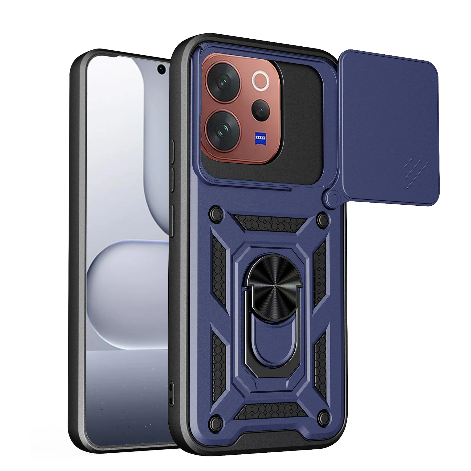 Enhanced Shockproof Armor Case with Slide Camera Protection and Ring Stand