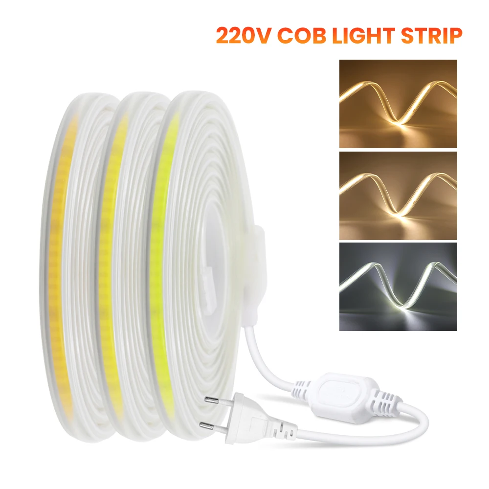 220V COB Led Strip 288LEDs/m Super Bright LED Lights Neon Sign High Density Flexible FOB Tape Ribbon Waterproof Outdoor Lamp neon light strip with dimmer eu 220v soft cob light bar silicone tube rope super bright 288leds m waterproof flexible neon sign