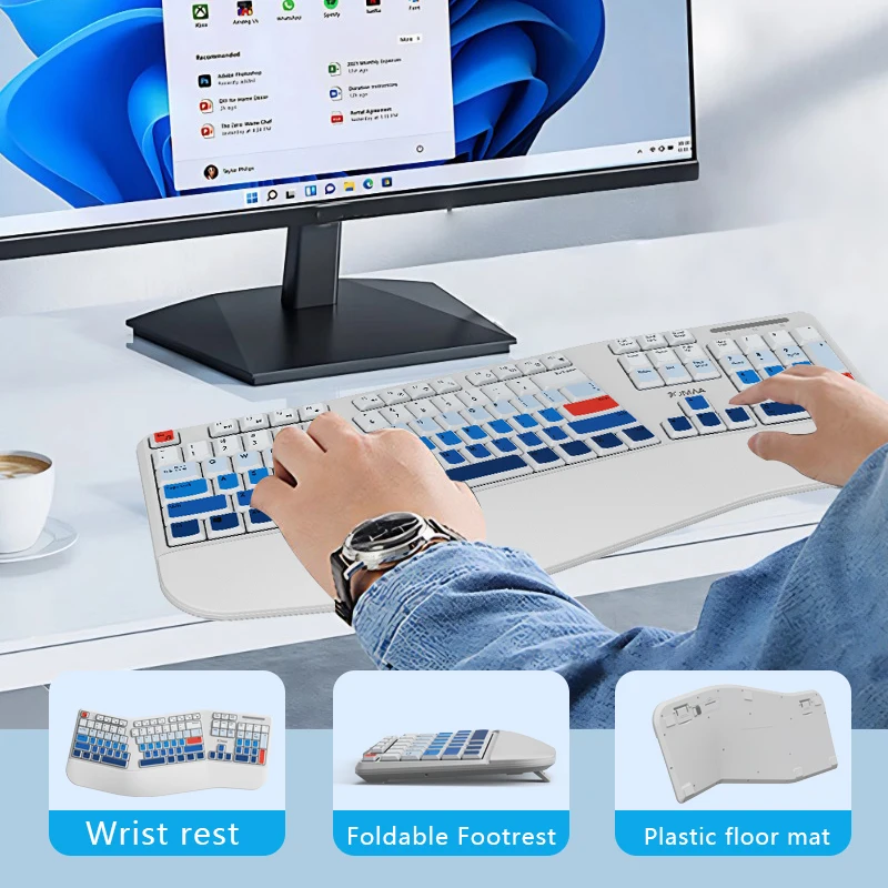 JOMAA 분할형 인체공학 키보드, 쿠션형 손목 및 손바닥 받침대 포함, 2.4G USB 무선 인체공학 분할 키보드, 먼지 커버 포함