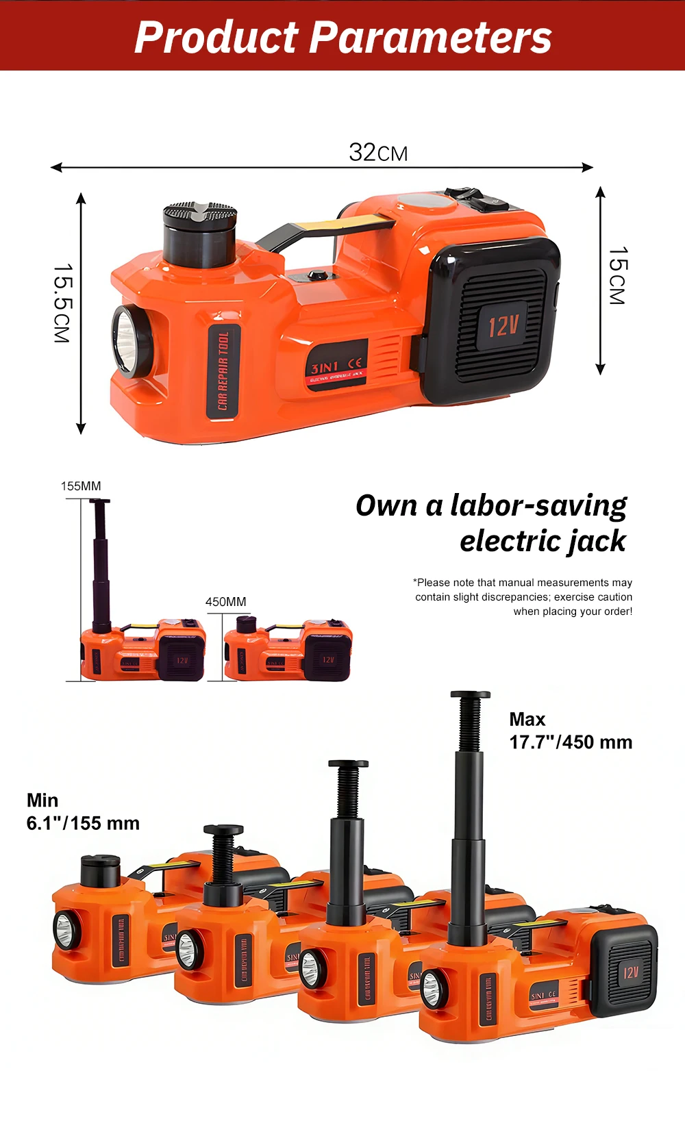 Electric Hydraulic Jack 12V 3-in-1 Jack SUV Off-Road Car Lifting Jack Tire Chang