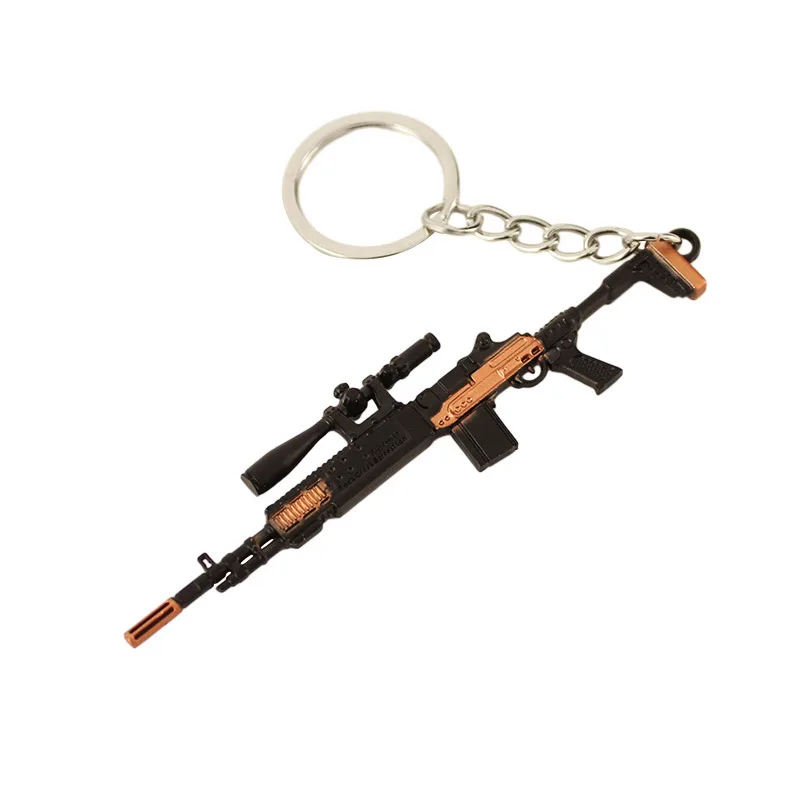 9cm PUBG Game Peripherals Mini MK14 Gun Keychain Weapon Model Keyrings Toy Sword Cosplay Metal Kids Toy Gifts for Boys
