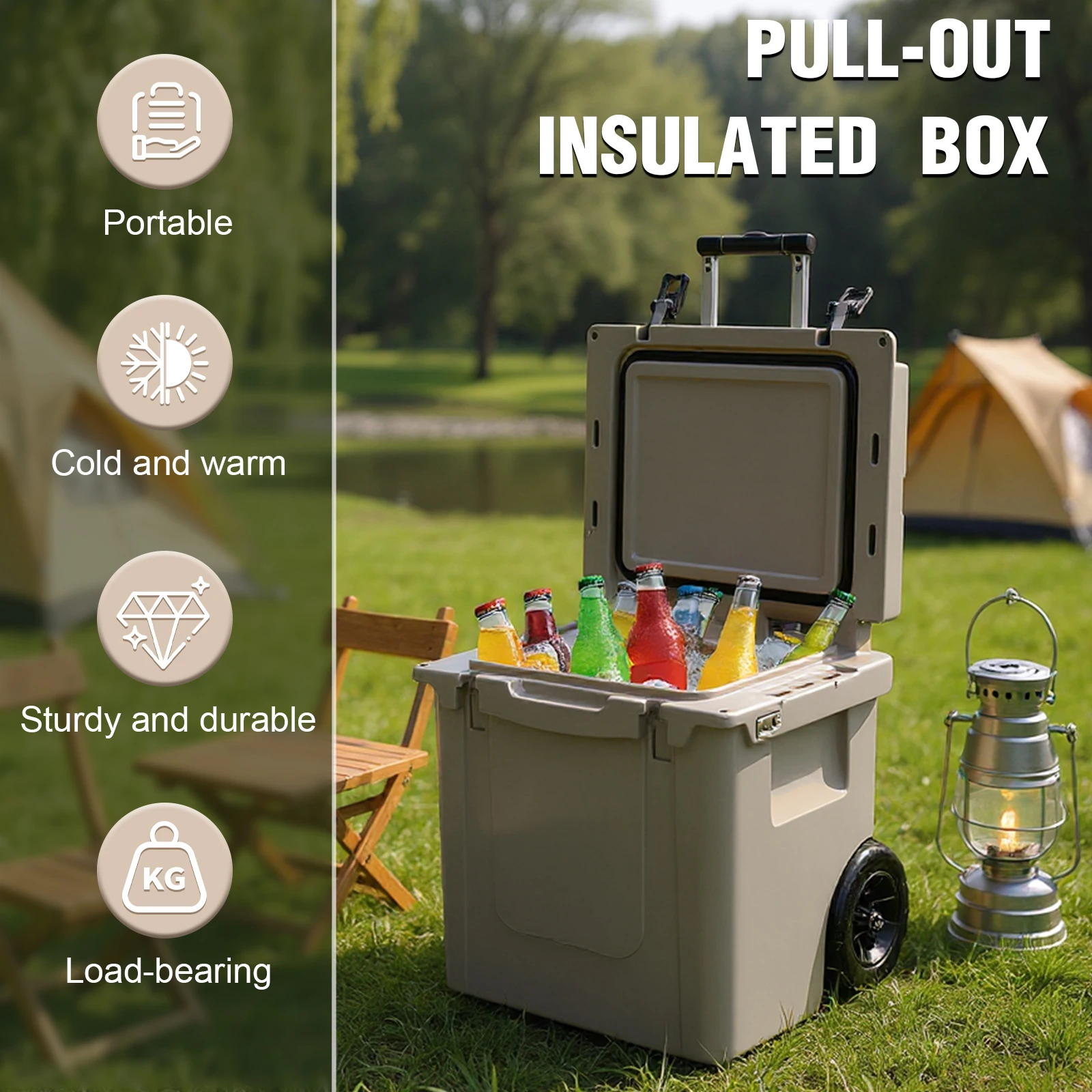 5L Insulated Outdoor Portable Cooler Box with Portable Handles/Leak-Proof Tight Latches with Retractable Handle for Outdoor Use