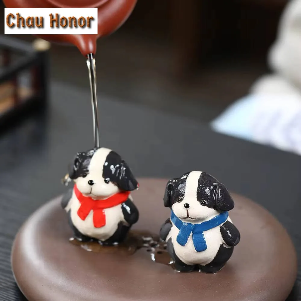 Fortune Border Collie Puppy Tea Pet Boutique Wangcai Purple Clay Tea Play Figurine Toys Raise Cute Zodiac Dog Sculpture Crafts