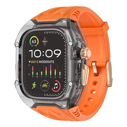 Premium Transparent Modification Kit - Ultimate Strap & Case Upgrade for S11 - 42mm - Series 11 (Orange - BTr)