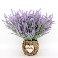 Artificial Flowers Flocked Plastic Lavender Bundle Fake Plants Wedding Bridle Bouquet Indoor Outdoor Home Kitchen Office Table 6