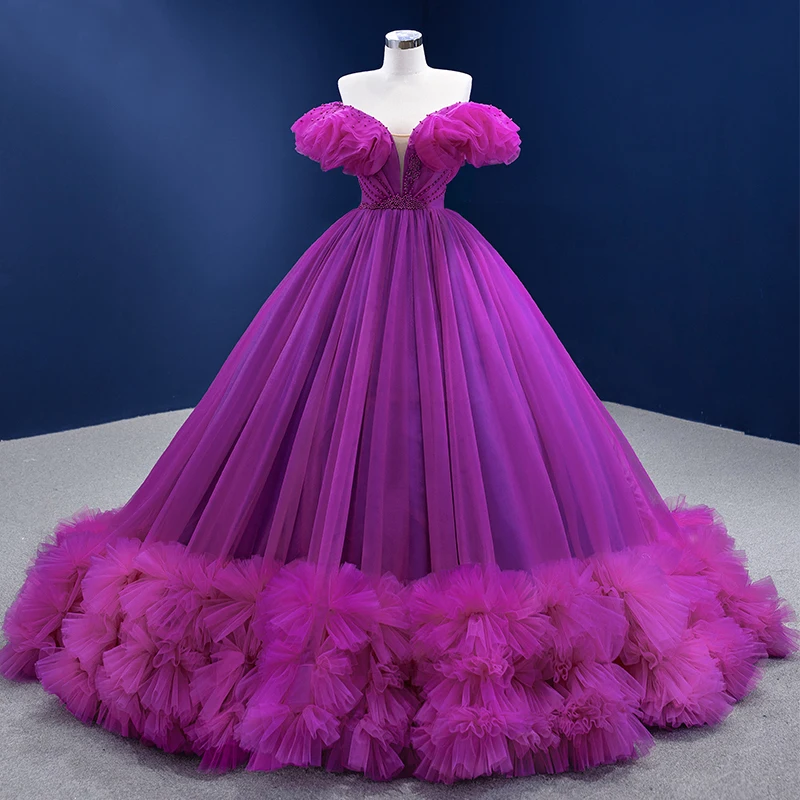RSM67520 Women's Evening Dresses for Weddings Ball Gown Off The Shoulder Deep V Neck Tulle Pearls Quinceanera Dresses 2