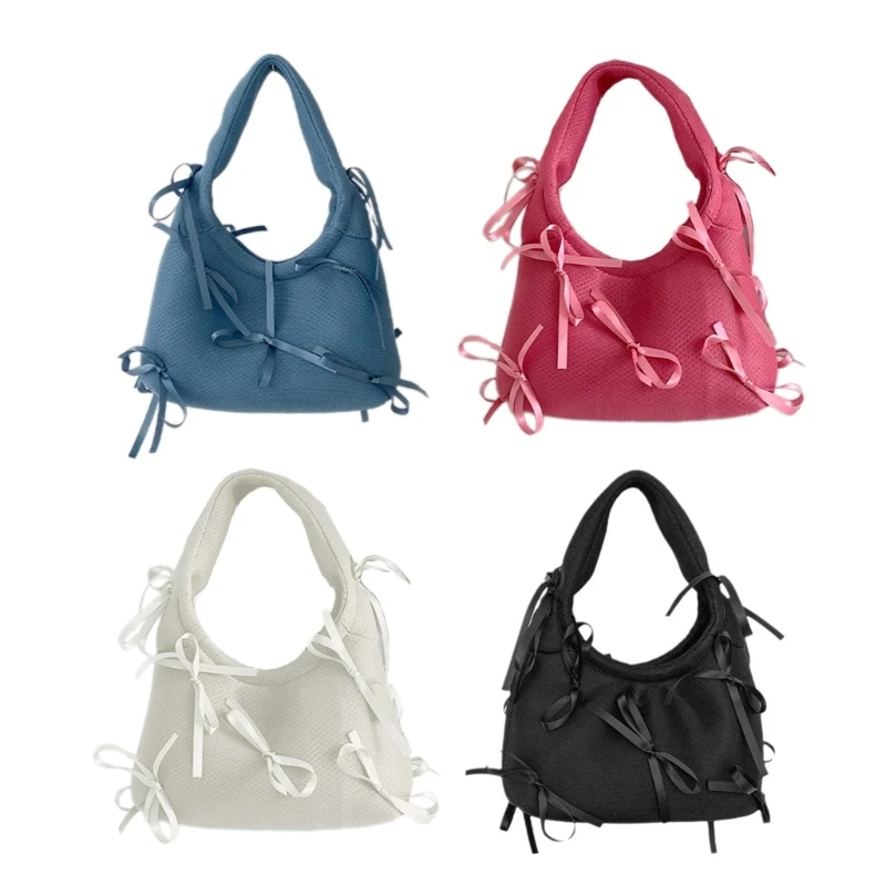 

Fashion Women Polyester Handbag Vintage French Solid Color Bowknot Purse