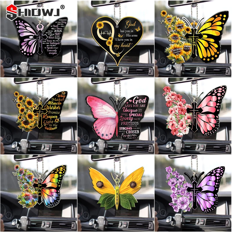 ButterflyCrossHangingDecorationForCarSunflowerButterflyCar