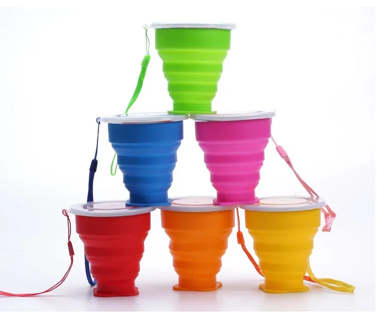200MLStainless Steel Fashion Travel Silicone Retractable Folding Cup With Lanyard Outdoor Telescopic Collapsible Cups