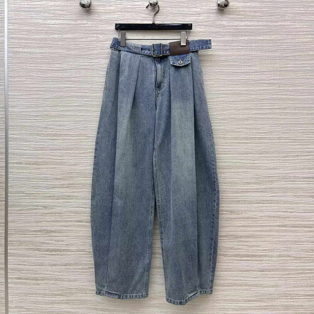 새로운 패션 스트리트웨어 워시드 블루 블루머스 청바지 여성 하이웨이스트 벨트..