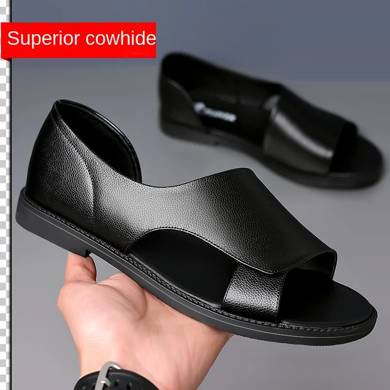 Summer New Large Size Beach Men's Shoes Leather Shoes Men's Leather Shoes Men's Casual Men's Sandals Non-slip Outerwear Shoes