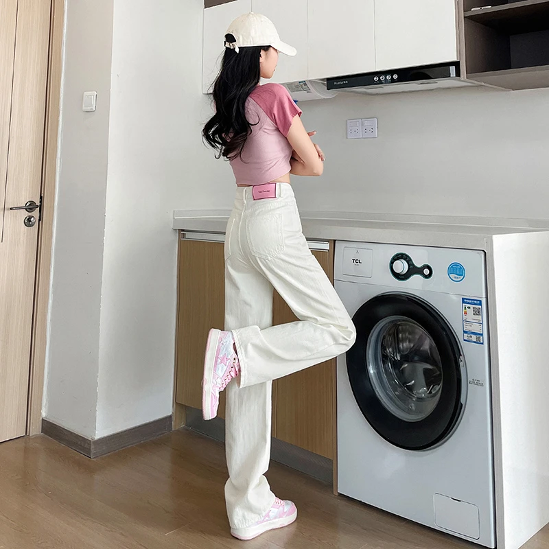 فضفاض الجينز النساء مستقيم عالية الخصر السراويل واسعة الساق الراحة تمتد الدينيم السراويل الخريف موضة جديدة لباس غير رسمي الجينز