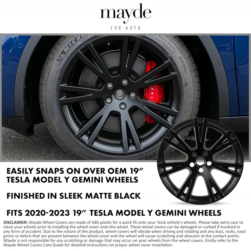 19-Inch Hub Caps fits-Model Y, Replacement Wheel Covers (Set of 4, Matte Black)