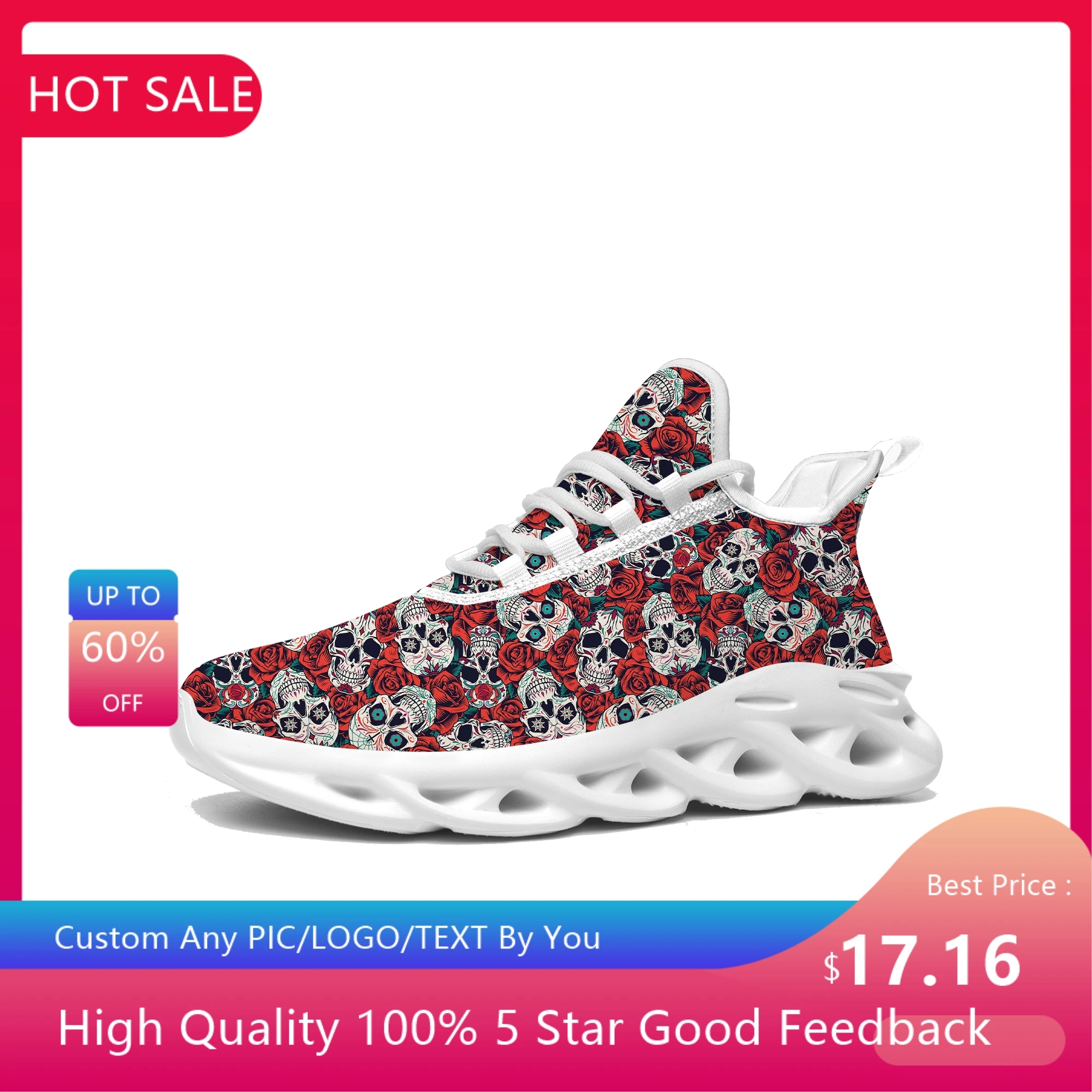 

Retro Sugar Skull Floral Printed Flats Sneakers Mens Womens Sports Running Shoes High Quality DIY Sneaker customization Shoe