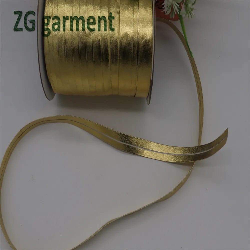 5/8"(15mm) Metallic Bias Tape Bias Binding Ribbon Solid Color pu gold For DIY dress Garment handmade sewing material