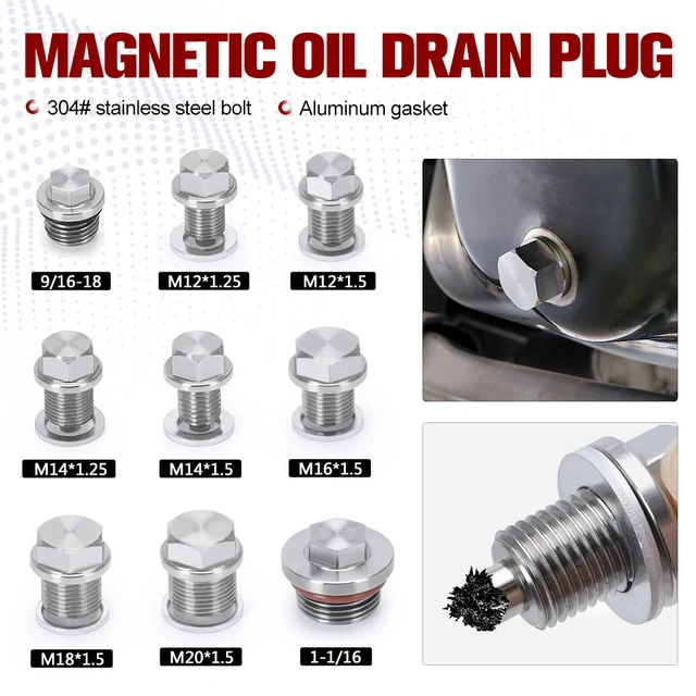 Oil drain screw with sealing ring magnetic M14x1.5 mm aluminum neodymium  magnet